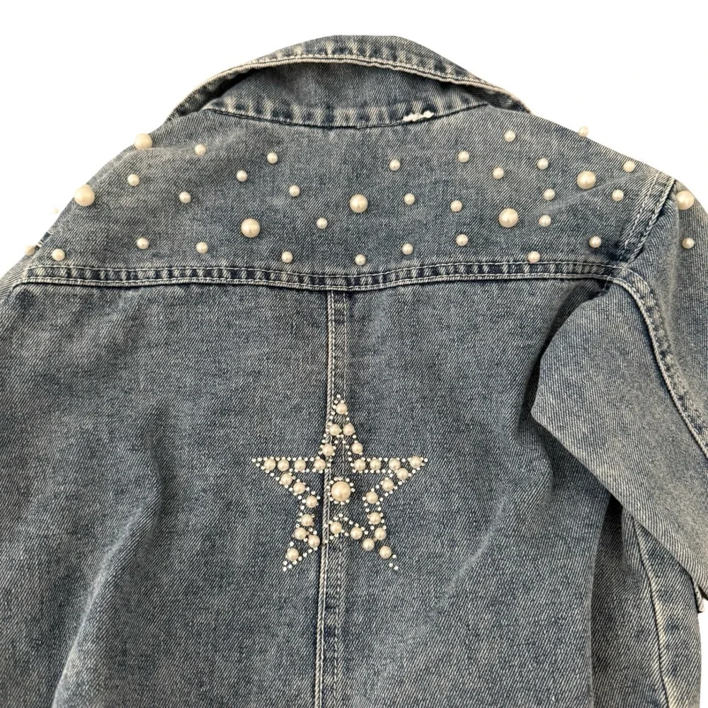 Denim Jacket Blue Pearl Star Embellished Kids Size 100 - Picture 5 of 7
